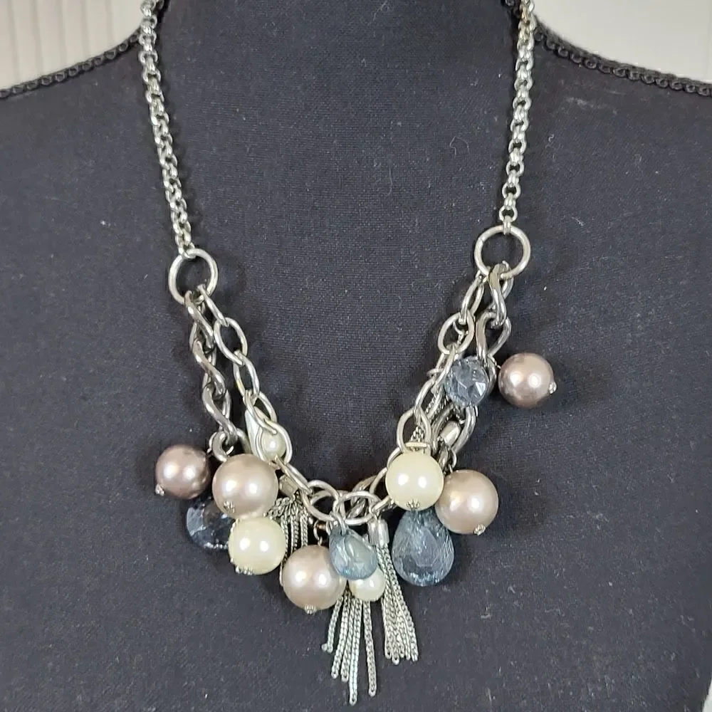 Silver Necklace With Multi Colored Stones